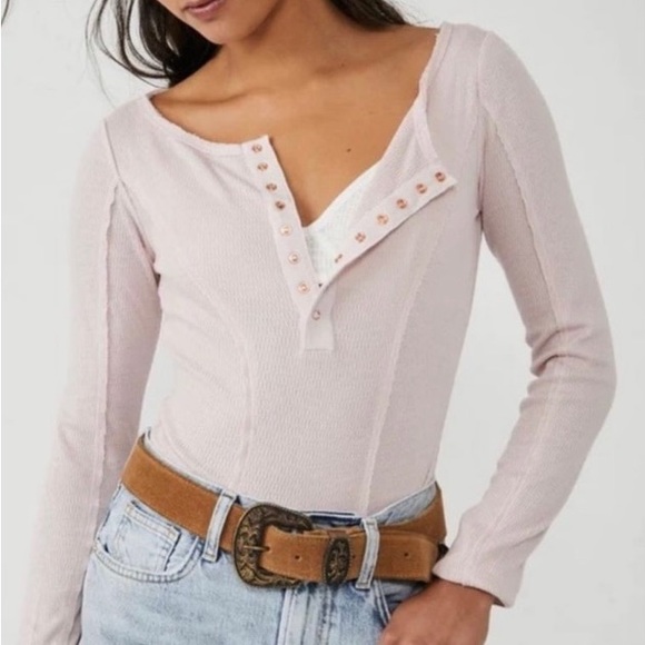 NWT Free People FIRM PRICE XS Pink Sloane bodysuit Retail $98 - Picture 2 of 5